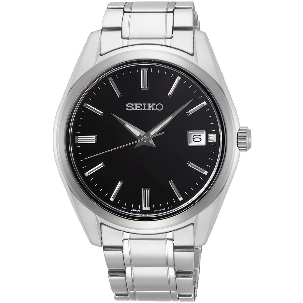 Seiko SUR311P1 herreur med sort urskive, stållænke og safirglas