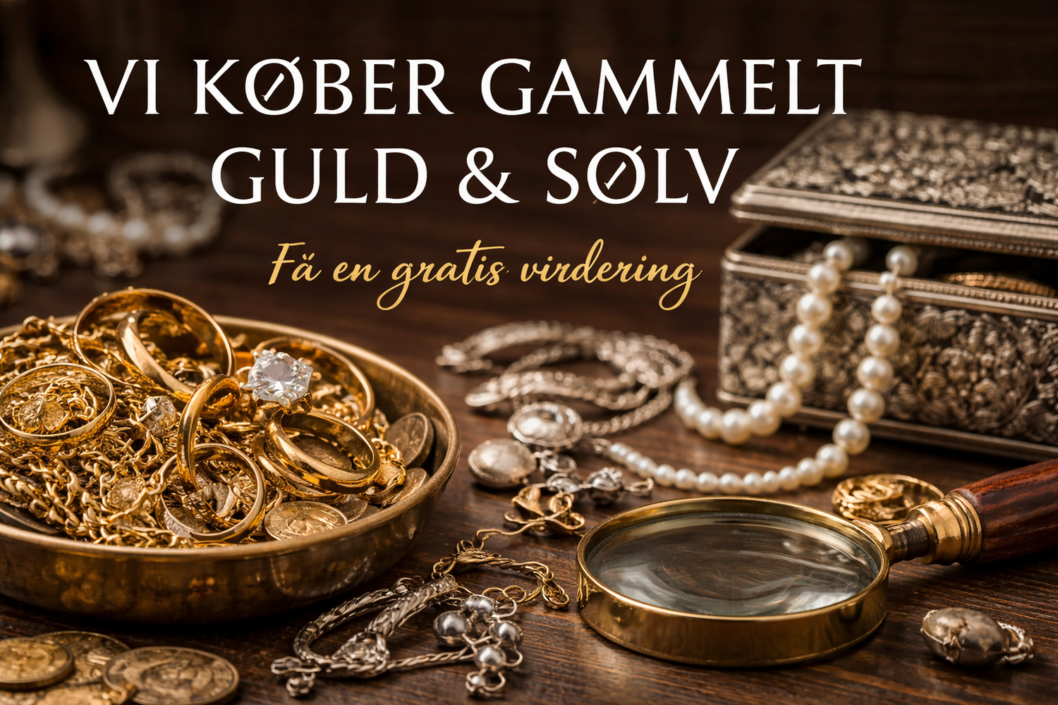 Stemningsbillede om vurdering og opkøb af gammelt guld og sølv. [ai-genereret]