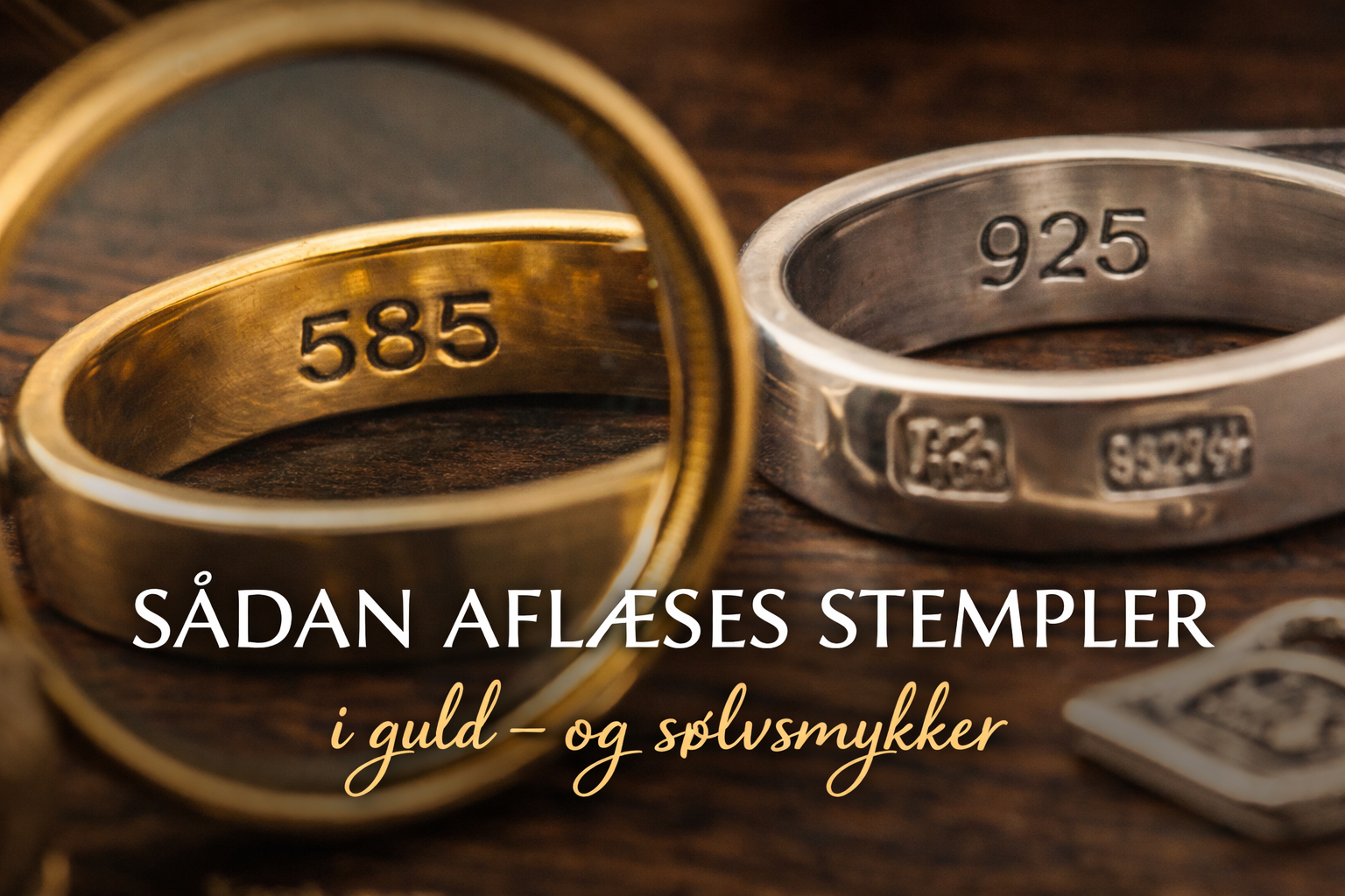 Stemningsbillede til guide om aflæsning af stempler i guld- og sølvsmykker. [ai-genereret]
