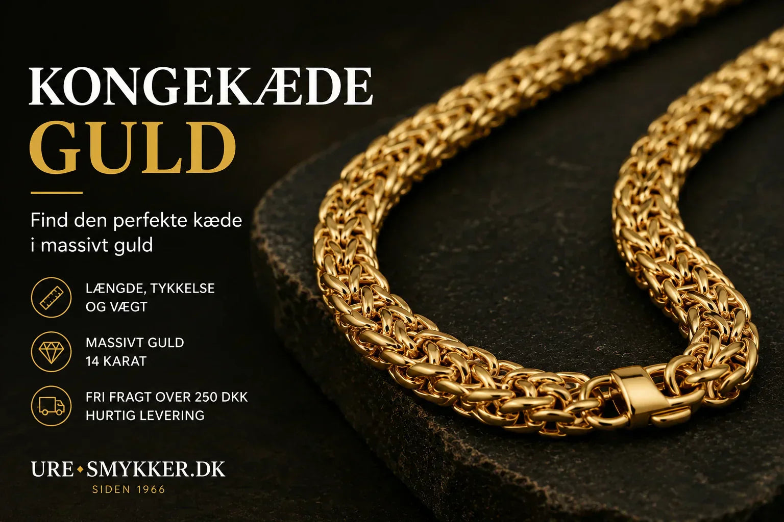 Kongekæde i massivt guld med flettet design hos Petersen Ure Smykker.