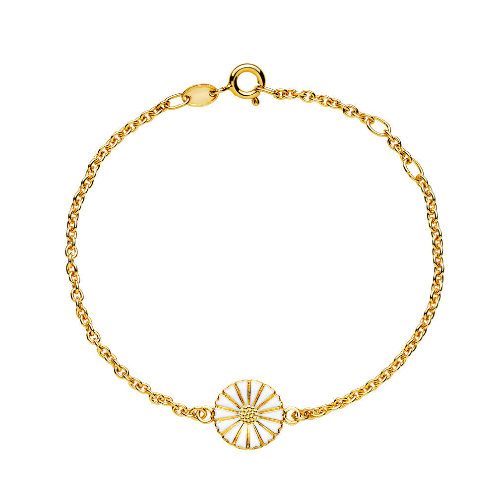 MARGUERIT ARMBÅND 11MM 24 KT. FORGYLDT HVID EMALJE 16-17-19CM 925