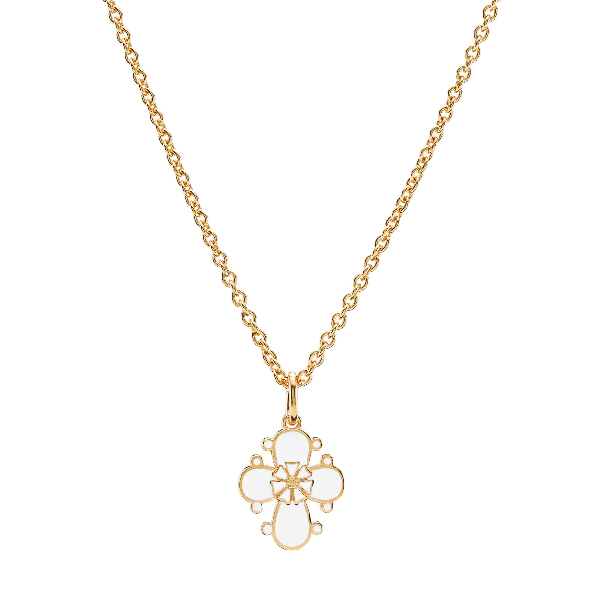 MARGUERIT COLLIER DAGMARKORS, 1X5MM 24KT FORGYLDT HVID EMALJE 45-48CM 925