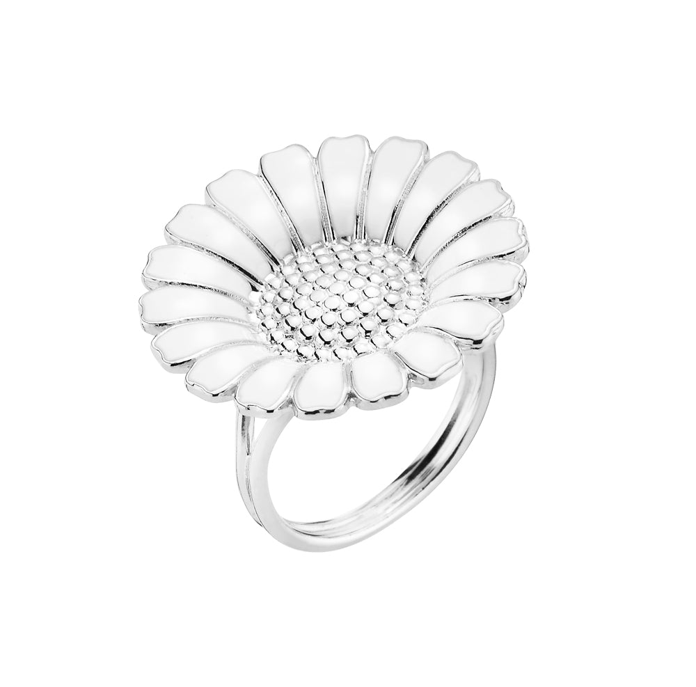 Marguerit ring 25mm med hvid emalje 925