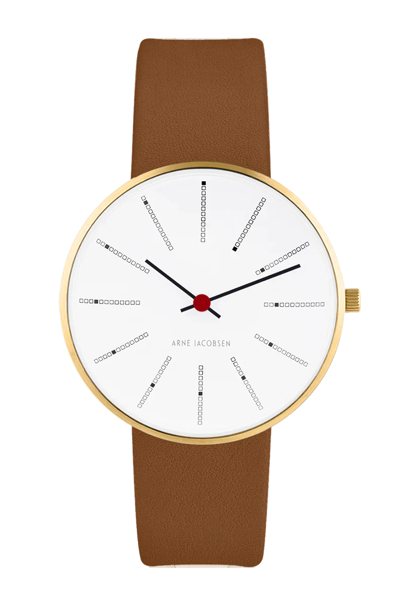 Arne Jacobsen Bankers 34 mm, double kasse med brun læderrem- 53107-1617G