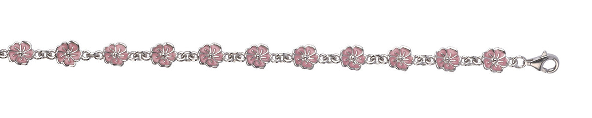 L&G Armb. sølv rh blomst rosa