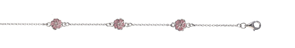 L&G Armb. sølv rh 3xblomst rosa