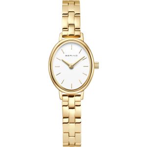 Bering Classic Dameur 20 mm guld hvid - 11020-734, frontvisning, rustfrit stål, hvid urskive