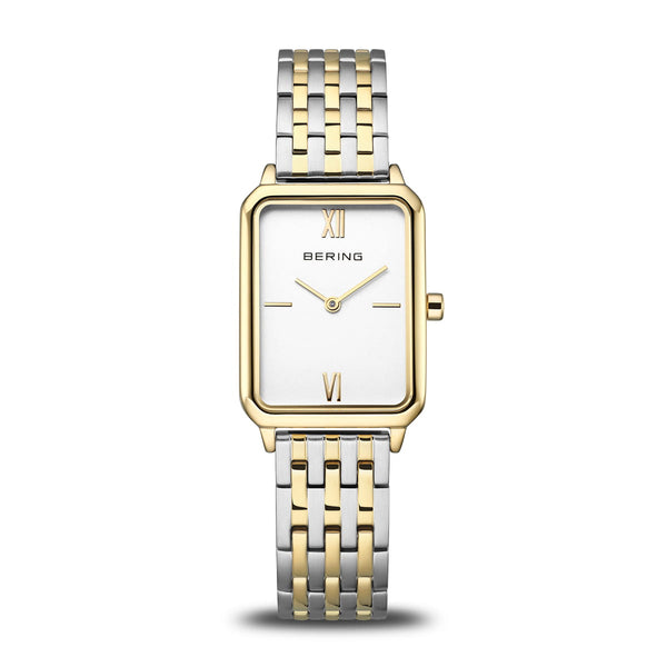 Bering Classic Dameur 23 mm poleret guld sølv - 17423-714, frontvisning, rustfrit stål, sølv urskive