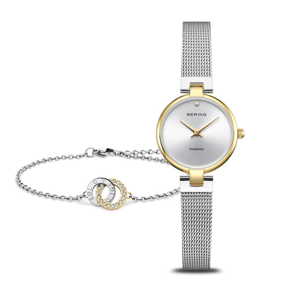 Bering The 15th Anniversary Dameur 24 mm poleret guld sølv - 17724-010-GWP, frontvisning, rustfrit stål, sølv urskive