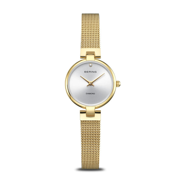 Bering Classic Dameur 24 mm poleret guld sølv - 17724-330, frontvisning, rustfrit stål, sølv urskive