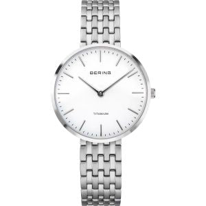 Bering Titanium Dameur 34 mm sølv hvid - 19334-004, frontvisning, titanium, hvid urskive