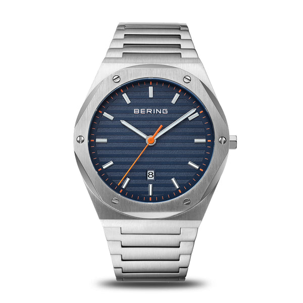 Bering Classic Herreur 42 mm børstet sølv blå - 19742-707, frontvisning, rustfrit stål, blå urskive