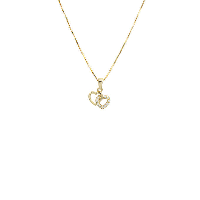 L&G Vedh. 8 kt. hjerter zirkonia m/ sølvforg. kæde