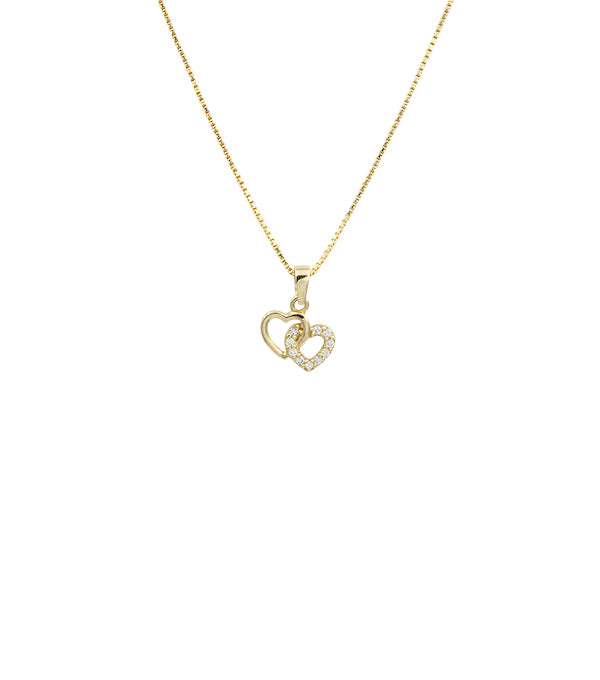 L&G Vedh. 8 kt. hjerter zirkonia m/ sølvforg. kæde