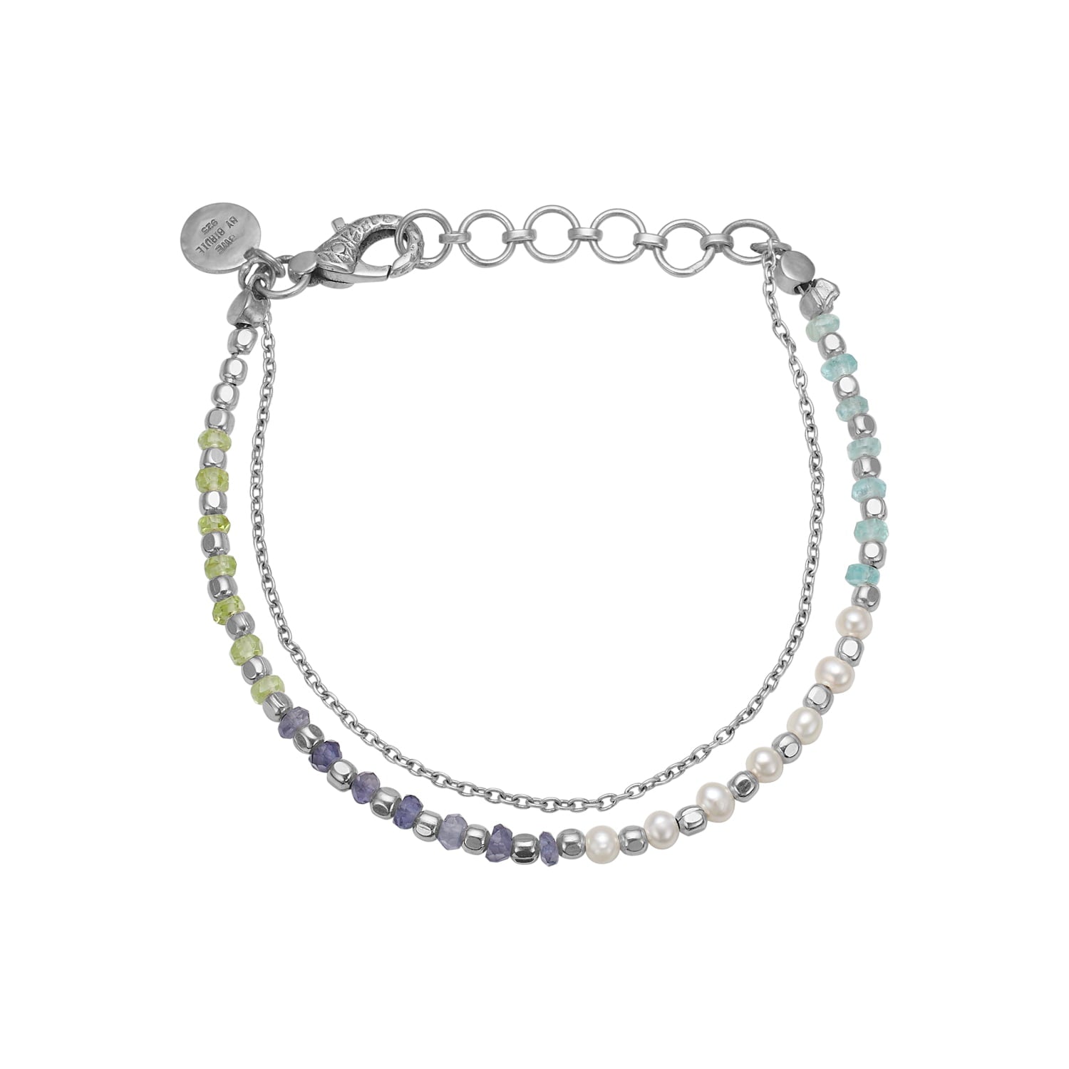 Nanna Sølv Blue Green Mix Perle Armbånd – Smykke i sølv fra ByBirdie – Varenr. 50301317e