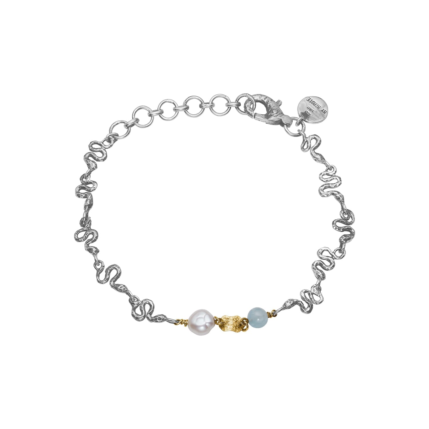 By Birdie Serpent Sea Aqua Armbånd i 925 sterling sølv og 14 kt guld med akvamarin og ferskvandsperle