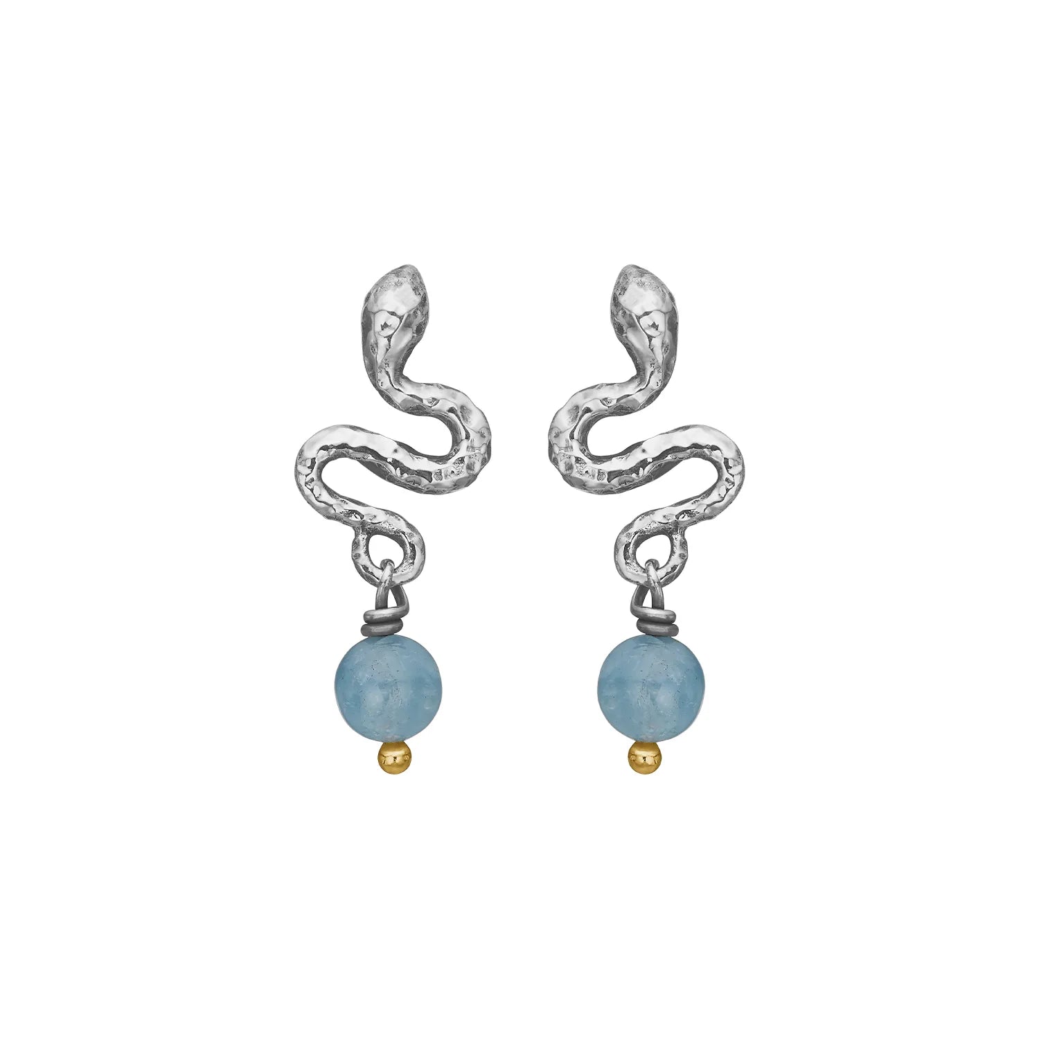 By Birdie Serpent Silver Aqua Øreringe
