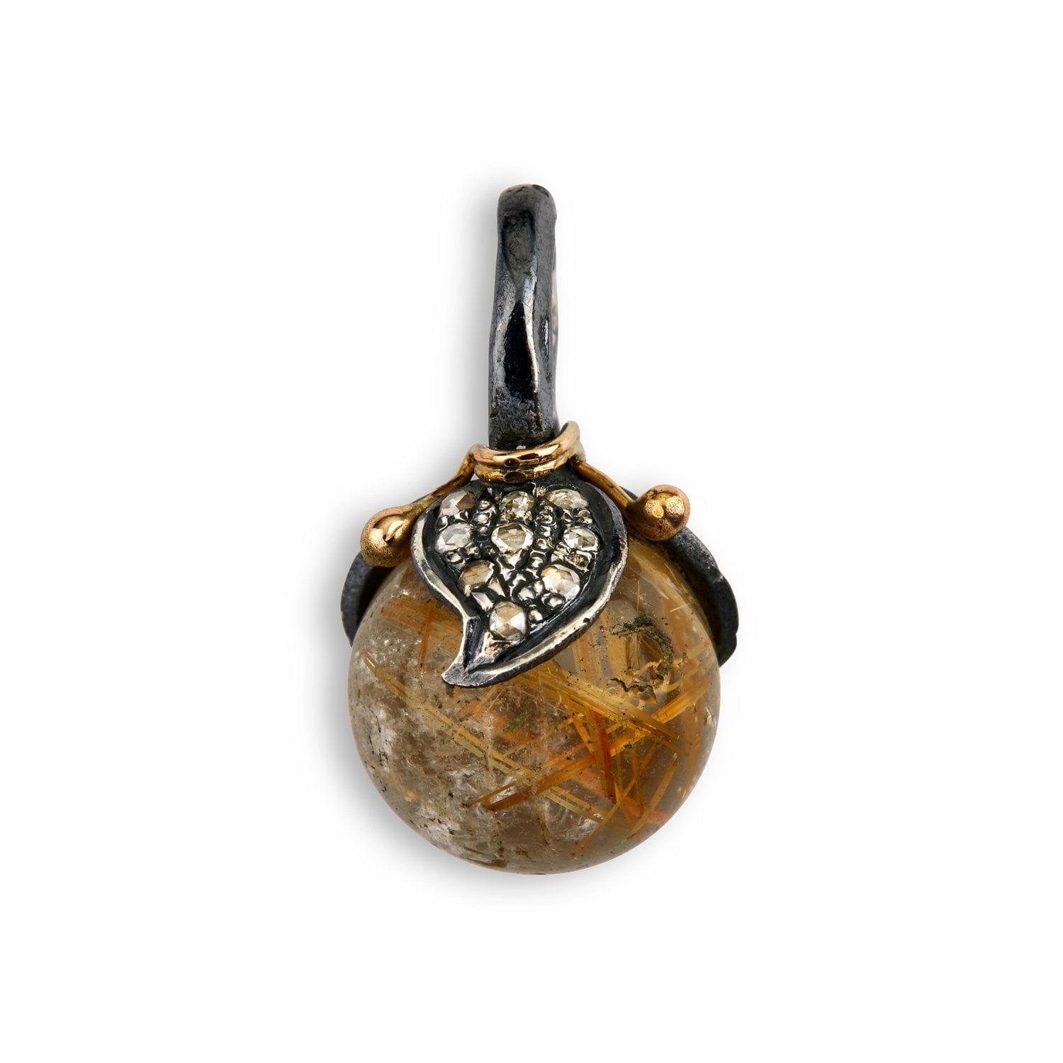 Leaf Drop Pavé Golden Rutile Vedhæng – Smykke i sølv fra ByBirdie – Varenr. 5090215A