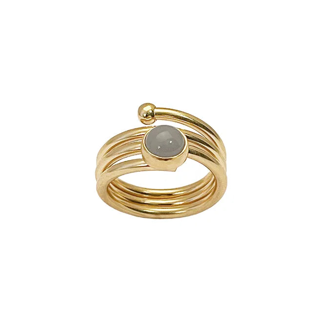 Heiring LOOP Ring 2mm with 3R & 6mm Grey moon - Goldplated