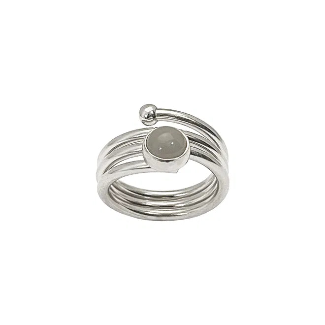 Heiring LOOP Ring 2mm with 3R & 6mm Grey moon - Rhod.