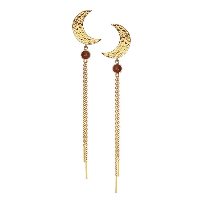 Heiring MOON Earring with 5mm Red Jasper & chains - Goldpl