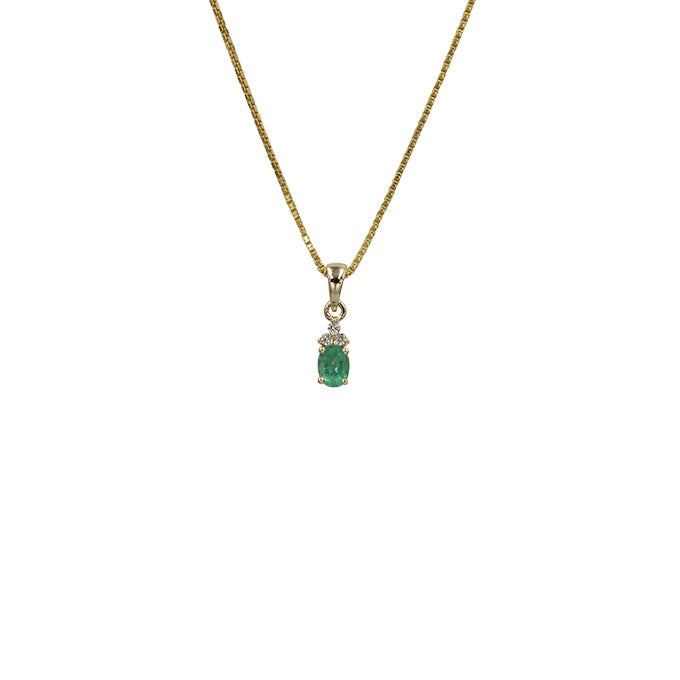 L&G Vedh. 14 kt smaragd m/0,03ct wsi m/sølv forg. kæde
