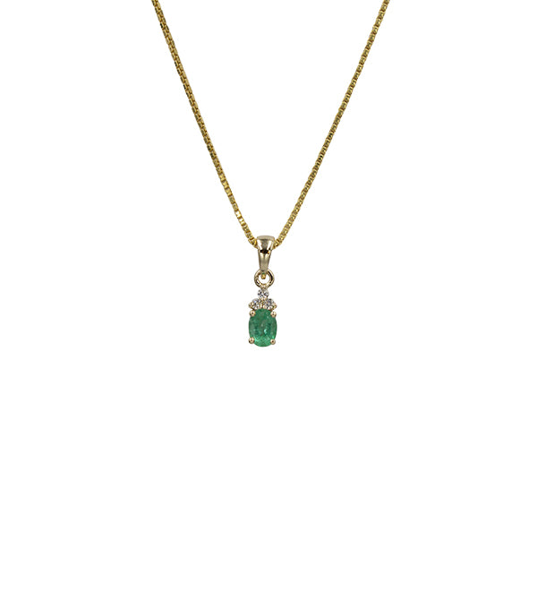 L&G Vedh. 14 kt smaragd m/0,03ct wsi m/sølv forg. kæde
