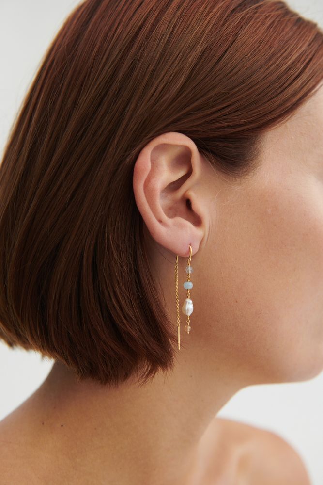 Pernille Corydon Mellow Blue Earchains Forgyldt