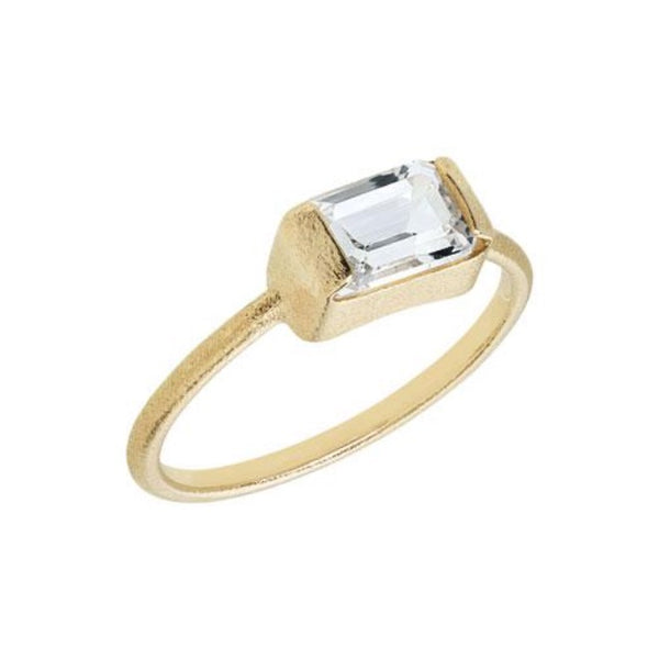 Heiring - Square ring 14kt guld hvid topaz- str 57