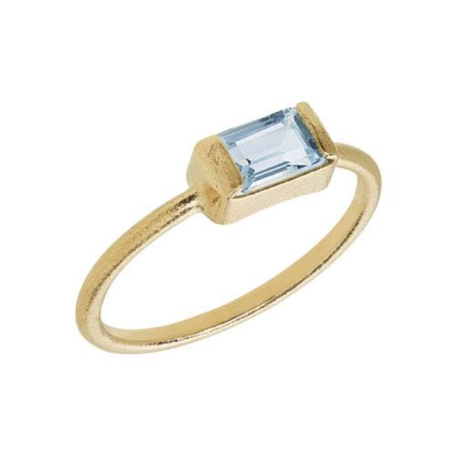 Heiring - Stor Square ring 14kt guld blå topaz- str 57