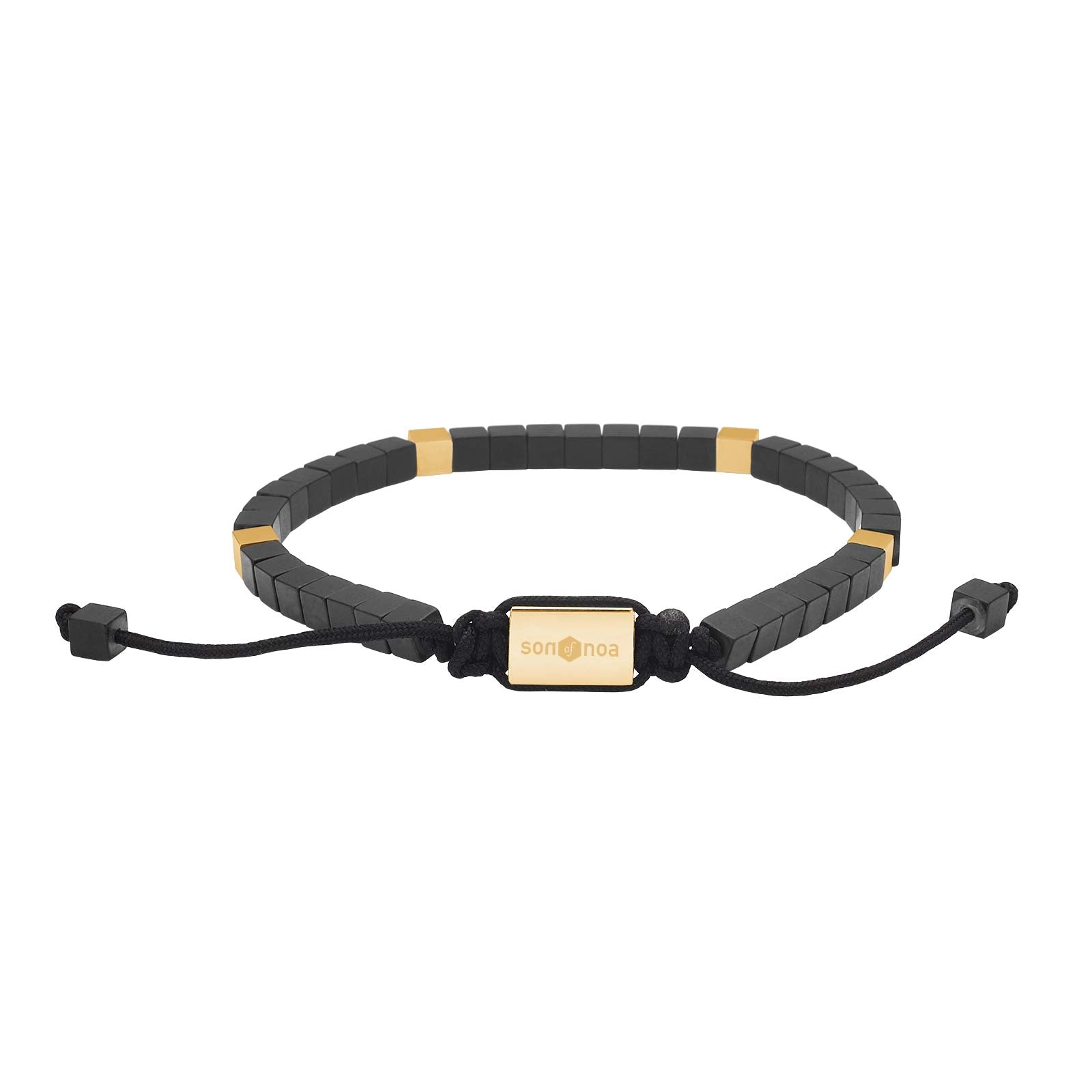 SON armbånd mat sort hematit og stål IP gold, fra SON of NOA
