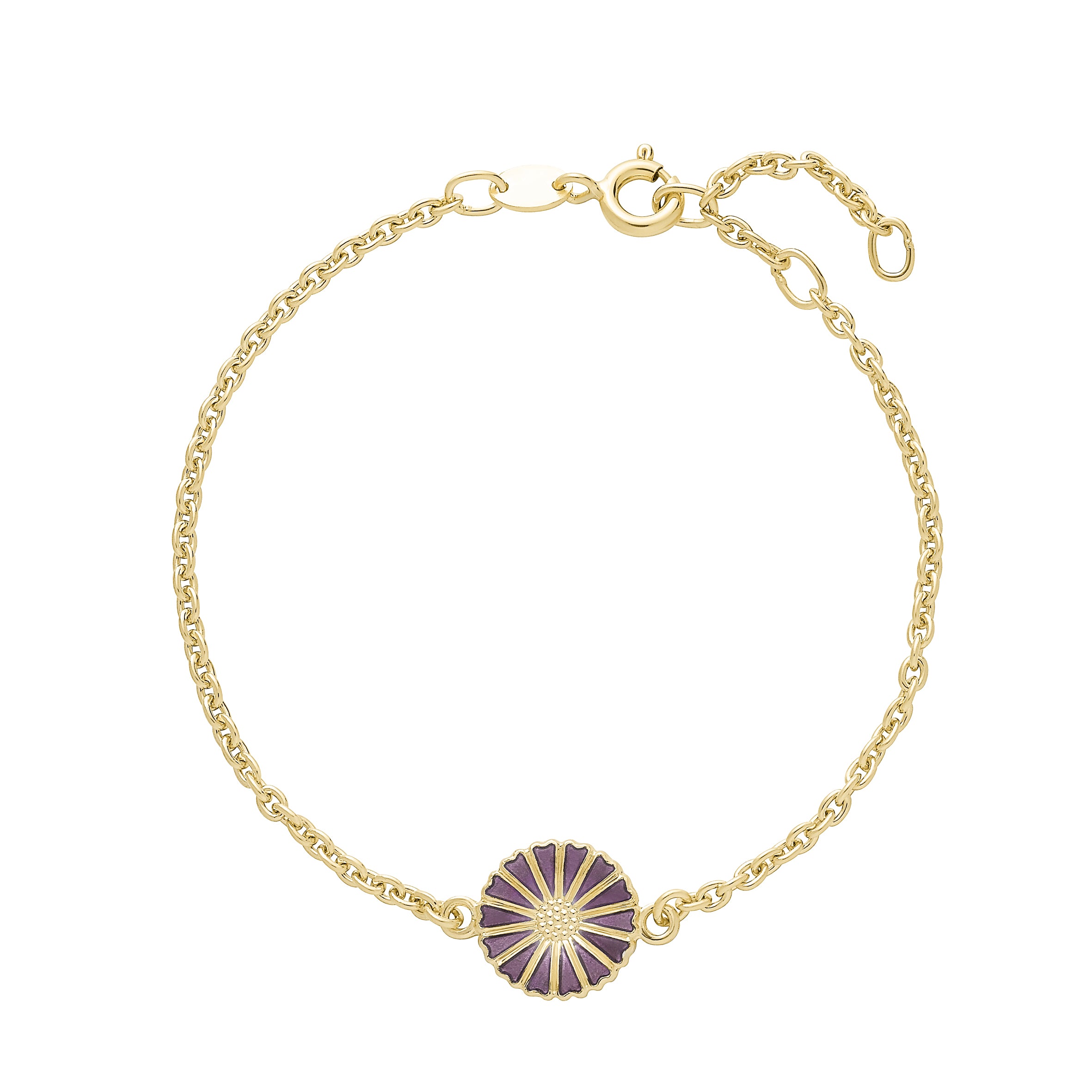 Marguerit armbånd 1x11 mm med lilla emalje 24KT forgyldt 925