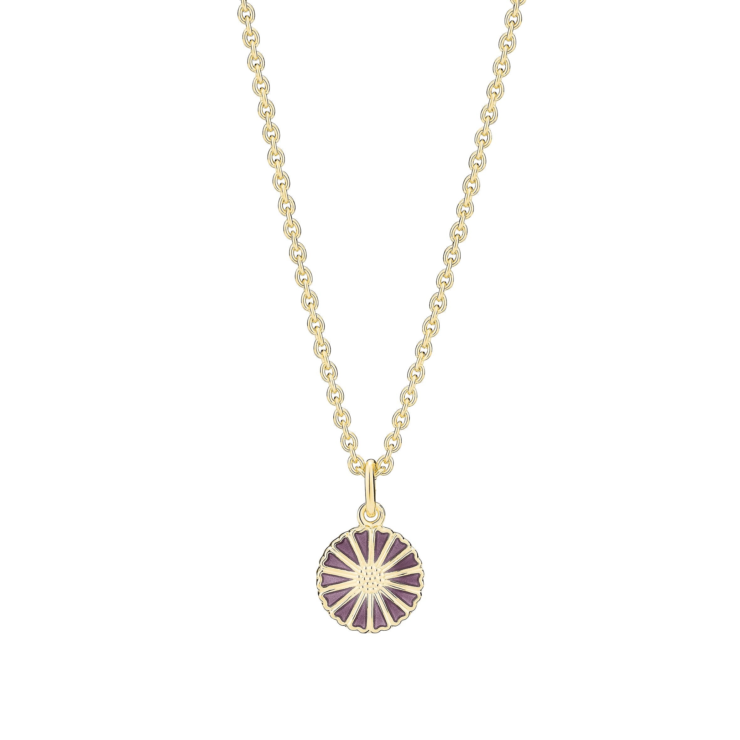 Marguerit collier 1x11 mm lilla emalje 24KT forgyldt 925