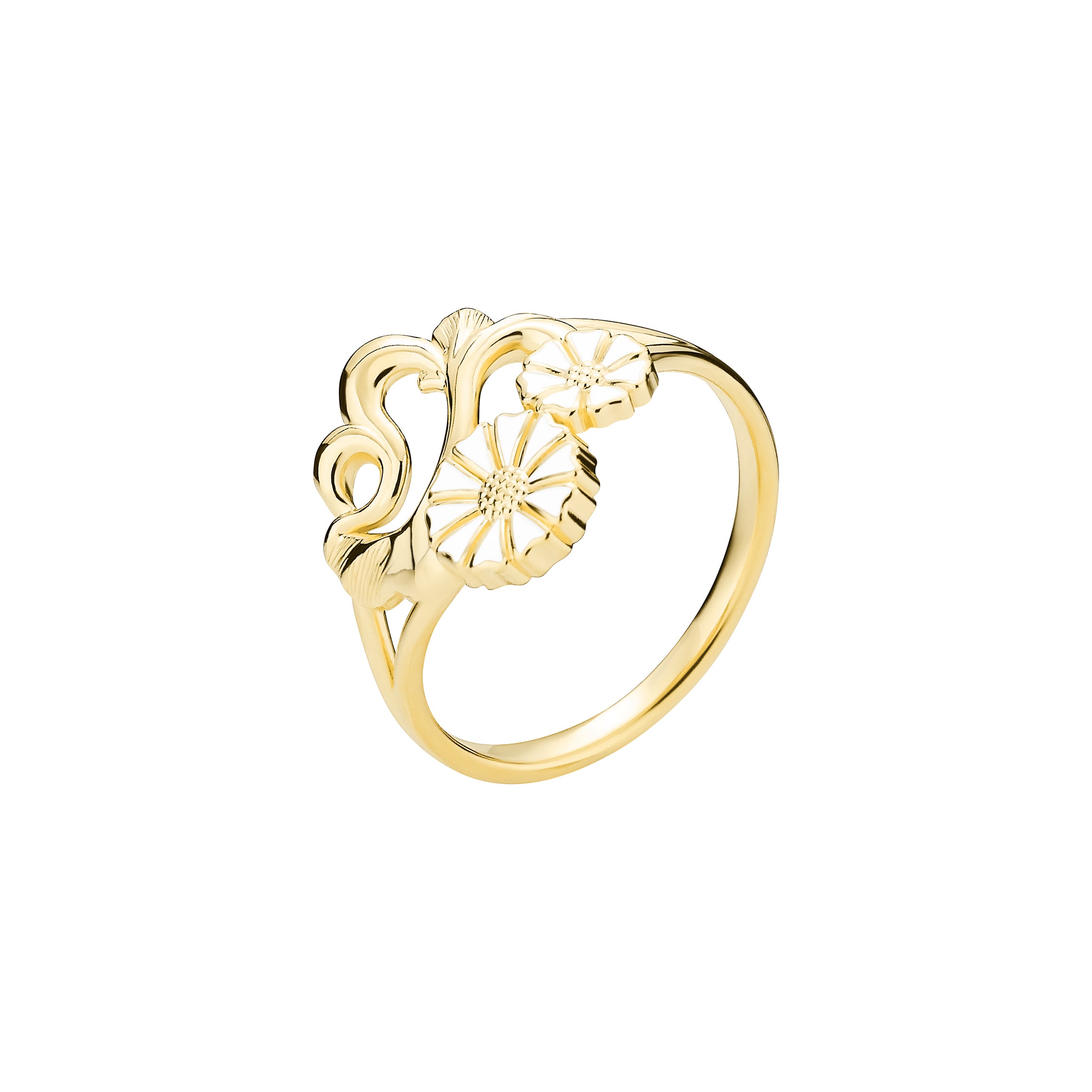 Marguerit ring filigran 1x7,5mm og 1x5mm 24kt forgyldt hvid emalje 925