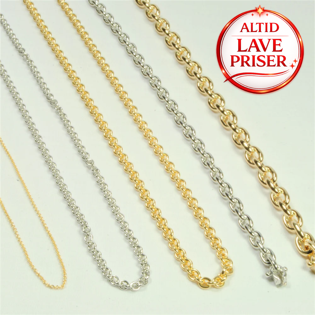 14kt Guld rund-anker halskæde 50cm