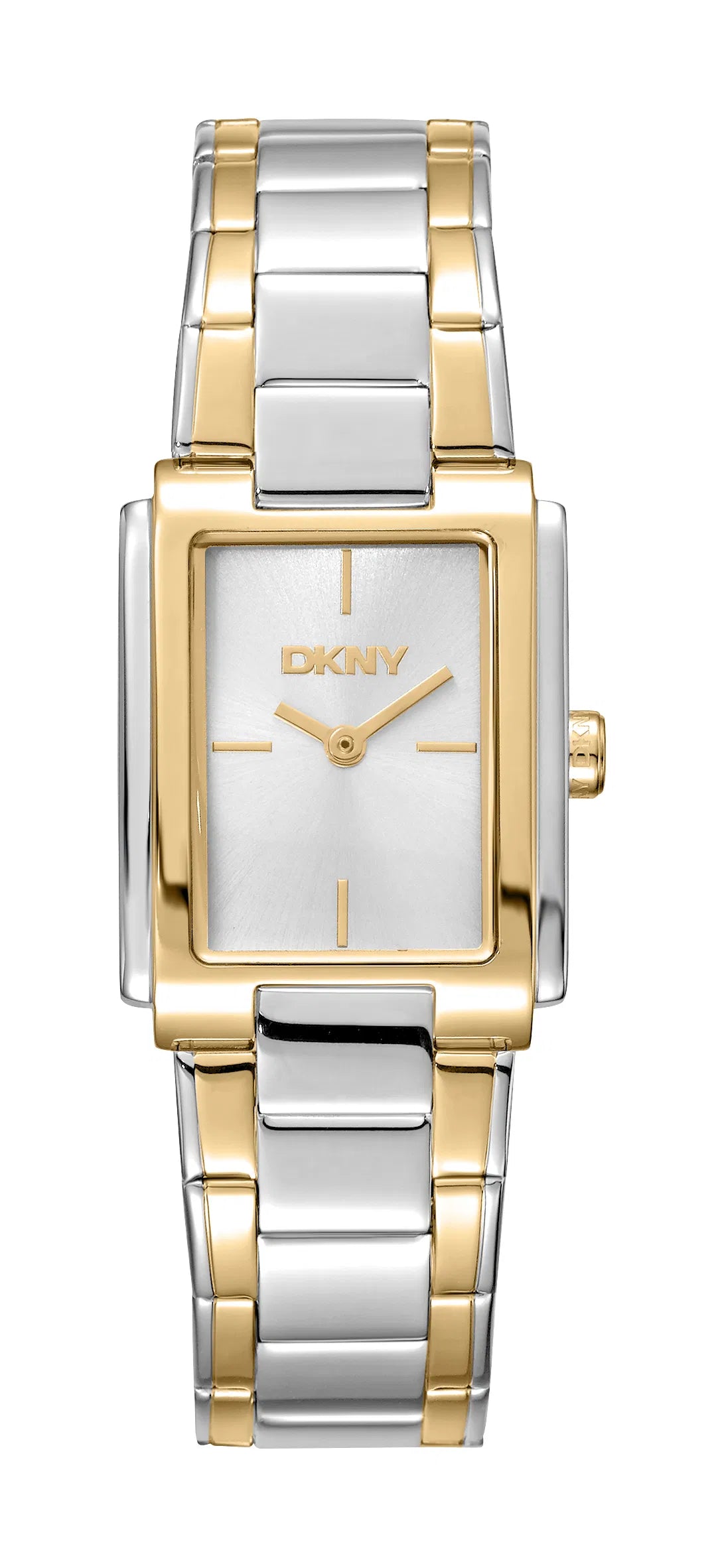 DKNY D. Everyday dameur DK1L121M0085 – tofarvet ur i sølv og guld med rektangulær urkasse og elegant, minimalistisk design fra DKNY.