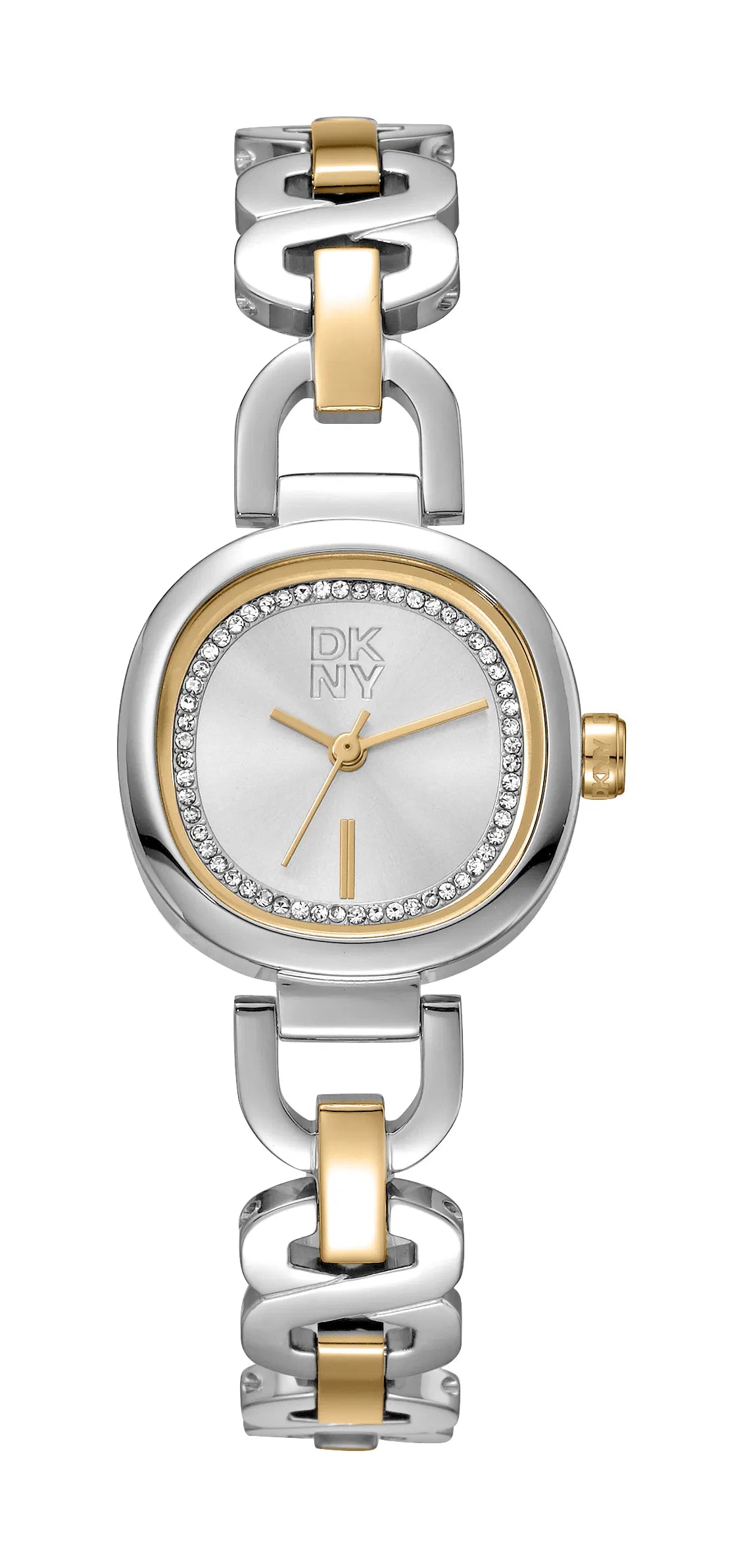 DKNY D. Everyday dameur DK1L139M0055 – tofarvet ur i stål og guld med funklende stenkant og elegant design fra DKNY.