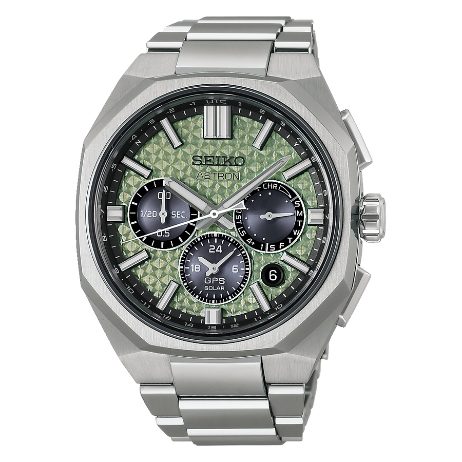 Seiko Astron HAB005J1 limited edition med grøn urskive, GPS Solar og titaniumlænke.