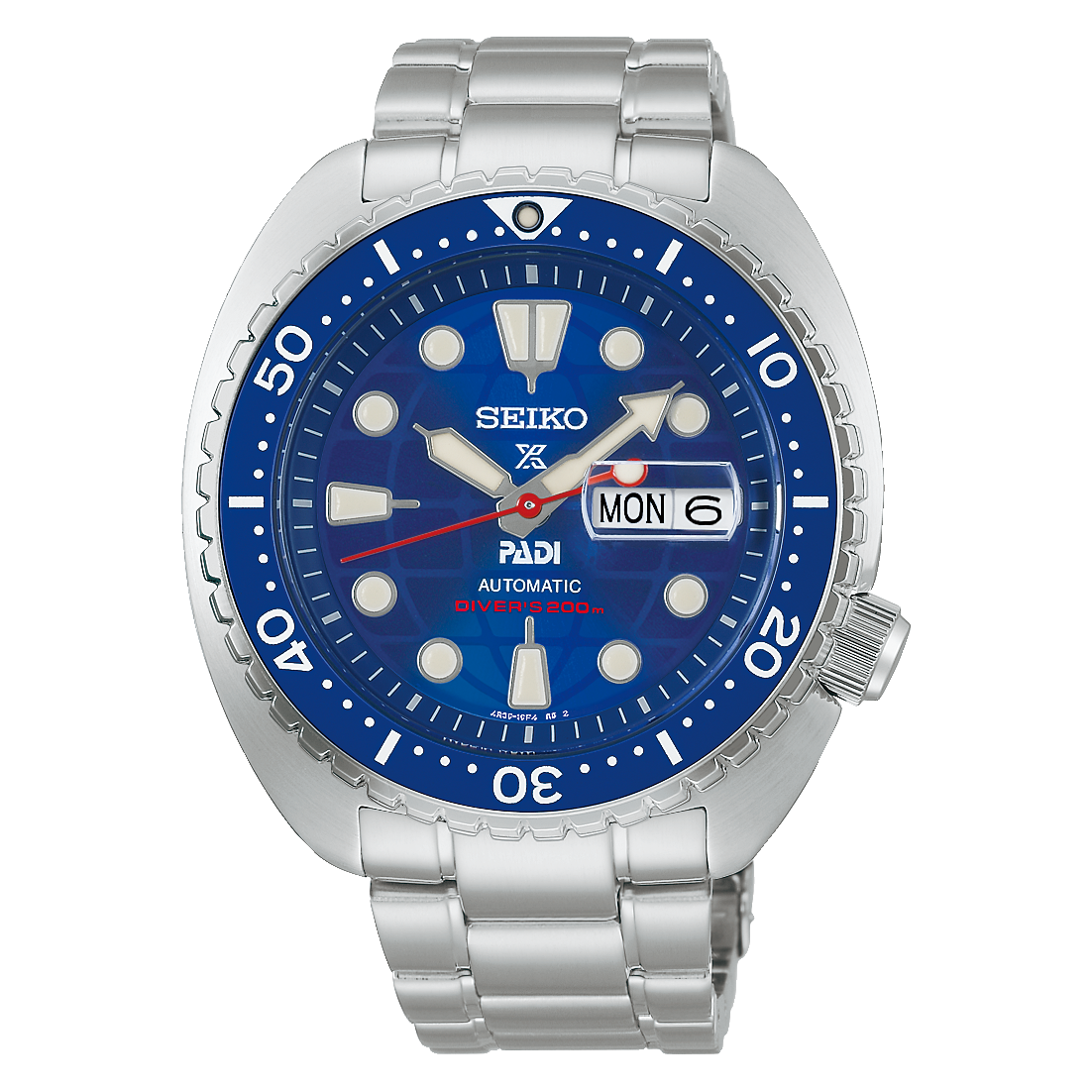 Seiko Prospex HBB002 PADI 60th Anniversary Limited Edition dykkerur med blå urskive, automatisk 4R36, keramisk krans og stållænke.