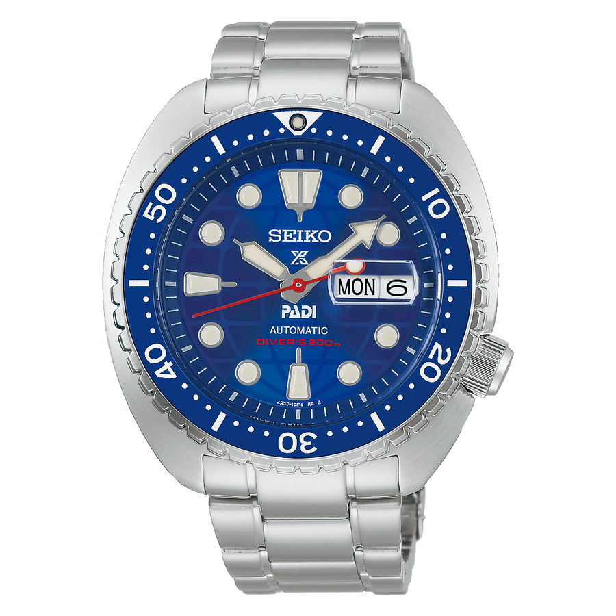 Seiko Prospex HBB002 PADI 60th Anniversary Limited Edition dykkerur med blå urskive, automatisk 4R36, keramisk krans og stållænke.