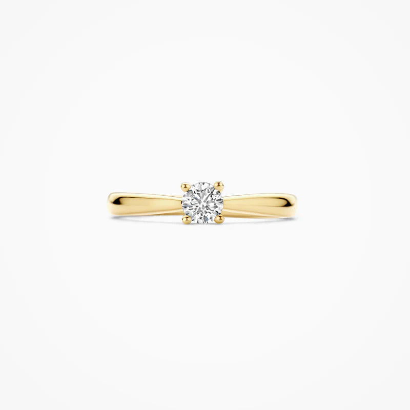 Blush ring LG1002Y i 14 kt gult guld med rund labgrown diamant set forfra