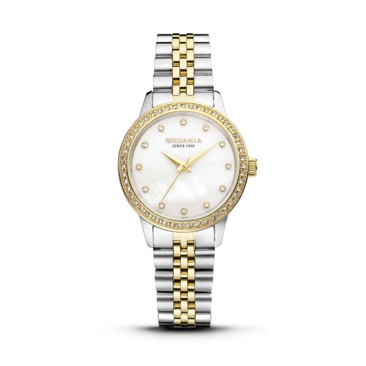 Rodania Montreux R10002 dameur med sølvfarvet stållænke, rund 30 mm urkasse, perlemorsskive og safirglas.