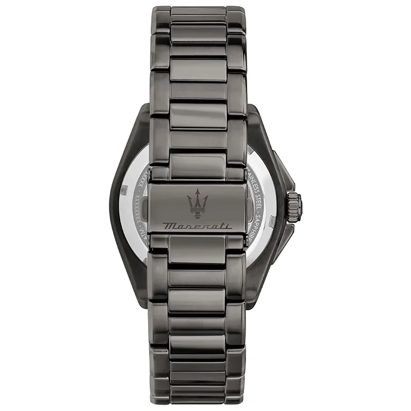 Bagside af Maserati Successo Dark Edit R8853154001 med mørk stållænke