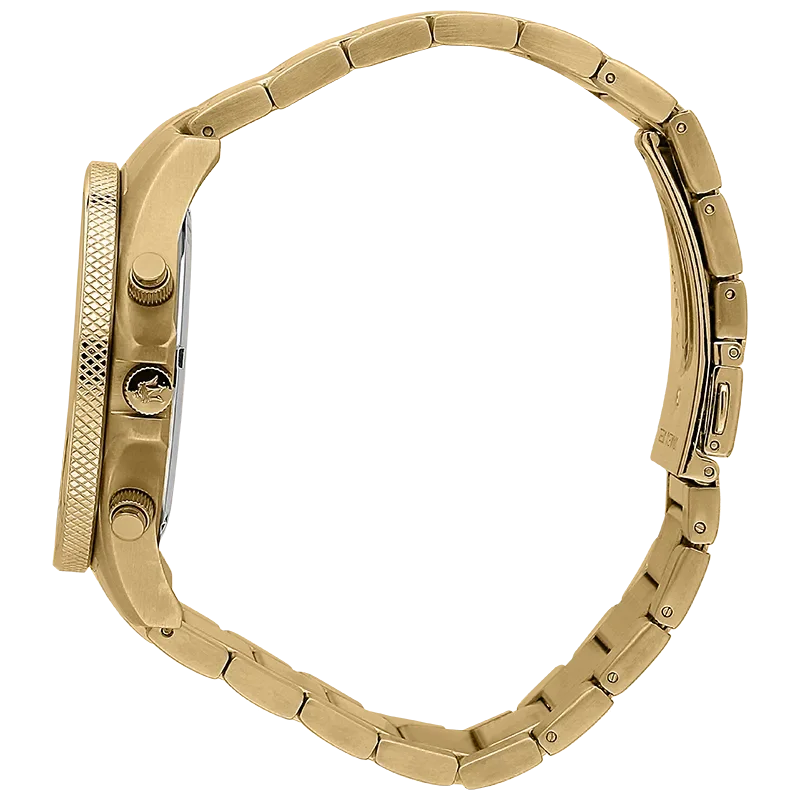 Sideprofil af Maserati Sfida R8873640008 med guldfarvet stållænke og chronograph-knapper