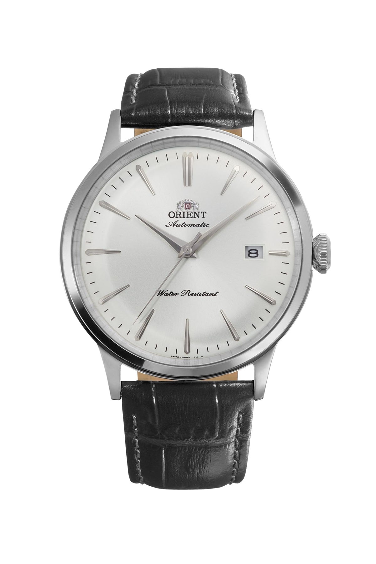 Orient Bambino RA-AC0031S automatisk ur med hvid urskive, sølvfarvet urkasse og sort læderrem