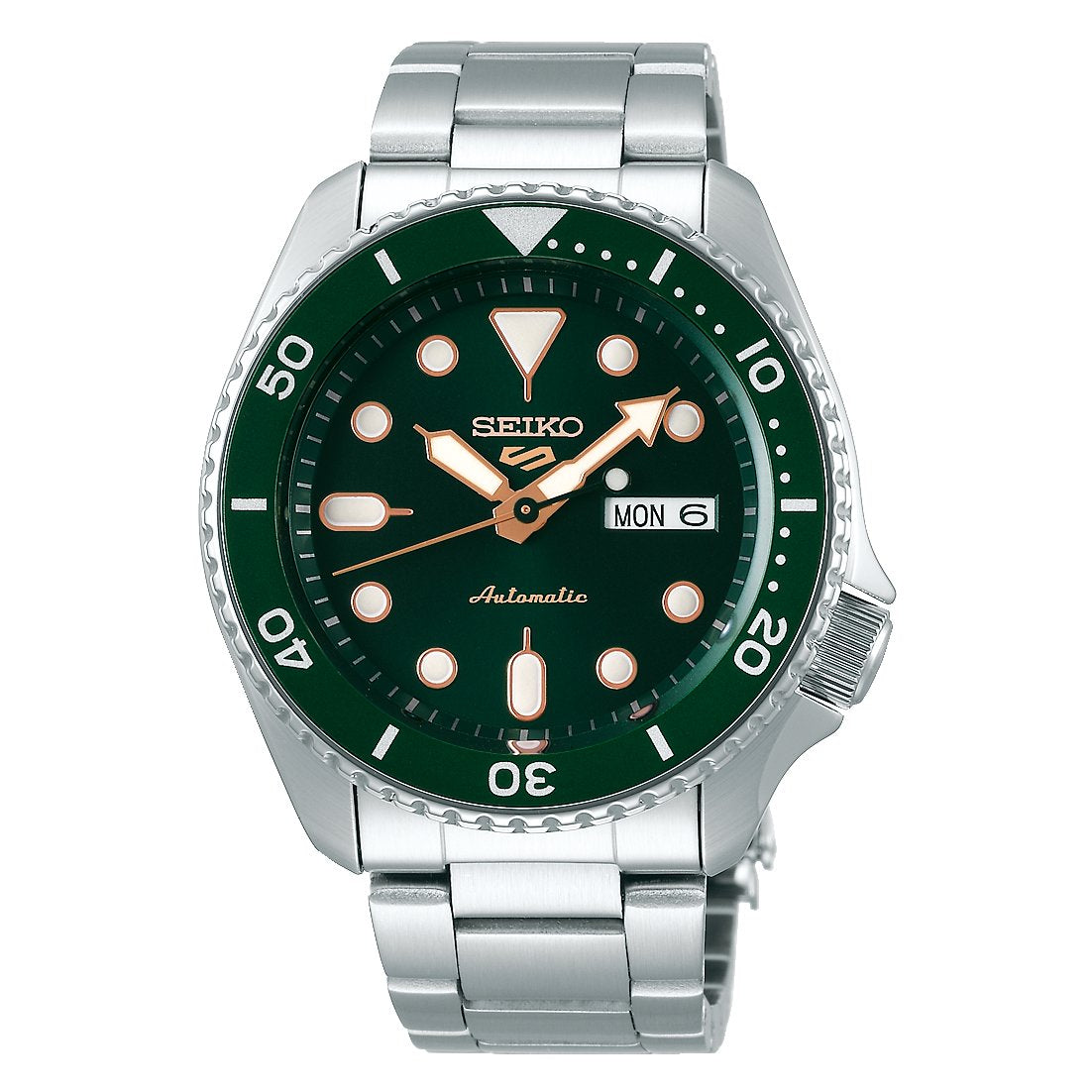 Seiko 5 Sports SRPD63K1 automatisk herreur med grøn urskive og stållænke