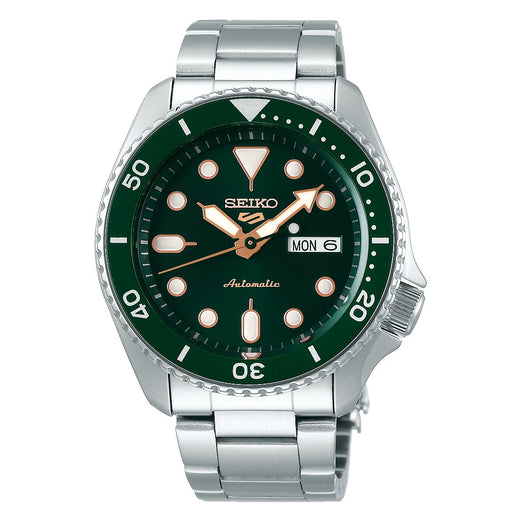 Seiko 5 Sports SRPD63K1 automatisk herreur med grøn urskive og stållænke