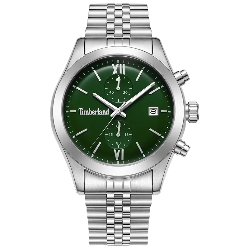 Timberland Ripgorge TDWGI0075205 herreur med grøn skive og stålfarvet lænke set forfra