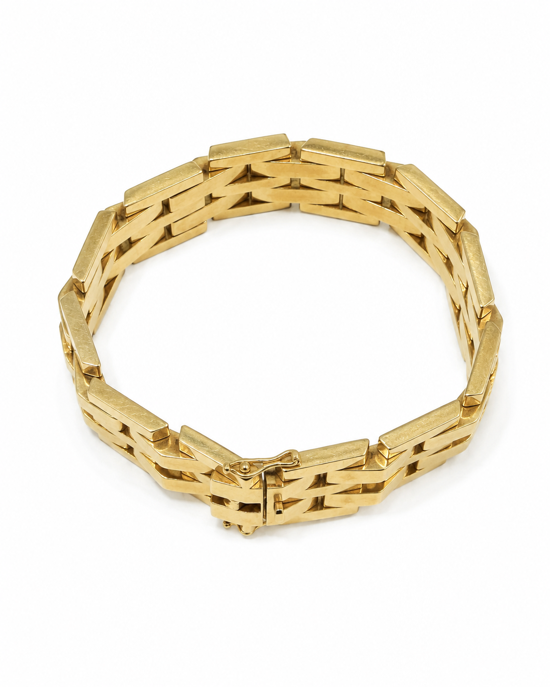Brugt 14 kt. bredt armbånd 18 cm set fra bagsiden med lås [ai-redigeret]