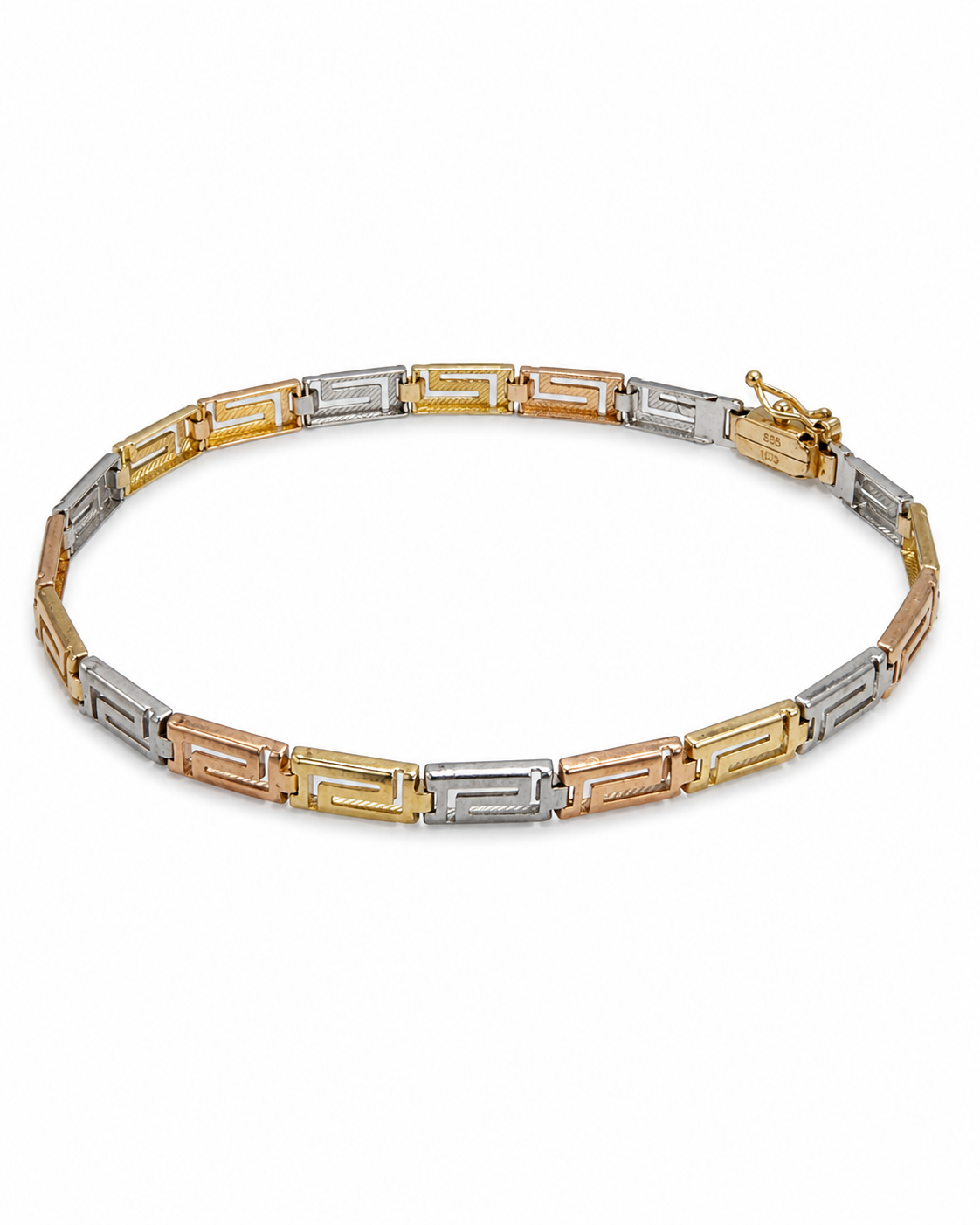 Brugt græsk inspireret armbånd i 14 kt. rød-, hvid- og rosaguld set samlet [ai-redigeret]